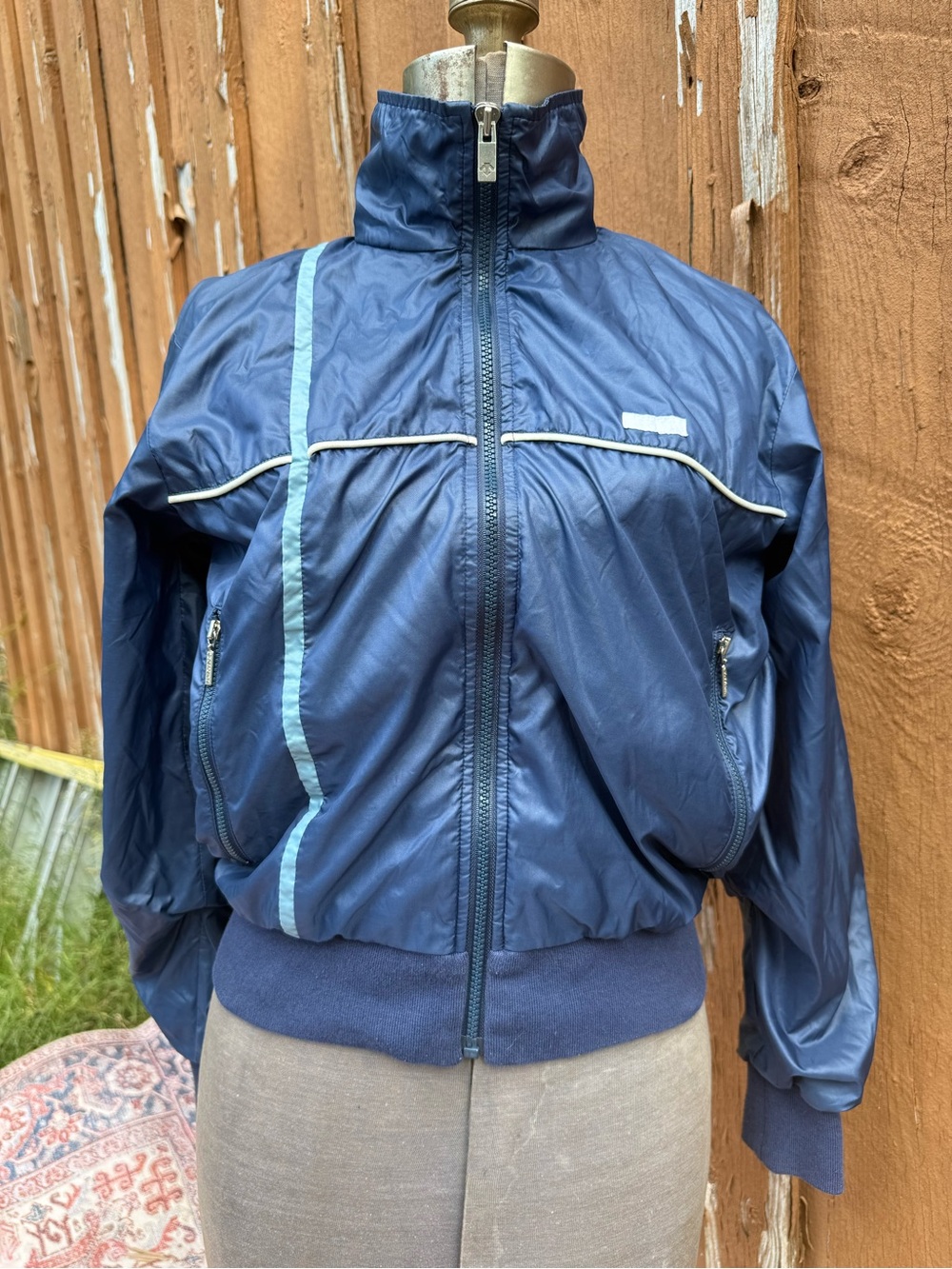 Vintage Women’s Navy Bomber Jacket with Light Blue Trim